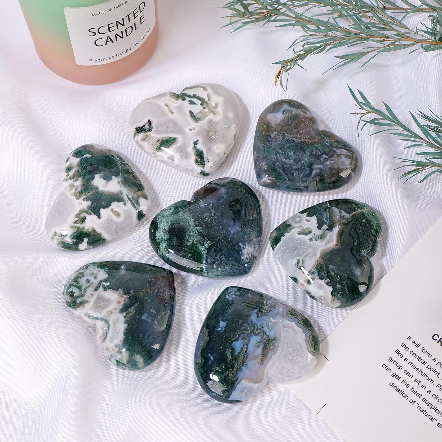 3 Counts Natural Moss Agate Heart Healing Crystal Hand-carved Moss Agate Love Heart Healing Stone Balancing Reiki Crystal Collection Creativity Ornaments Home Decor Desk Decor From IG Crystal