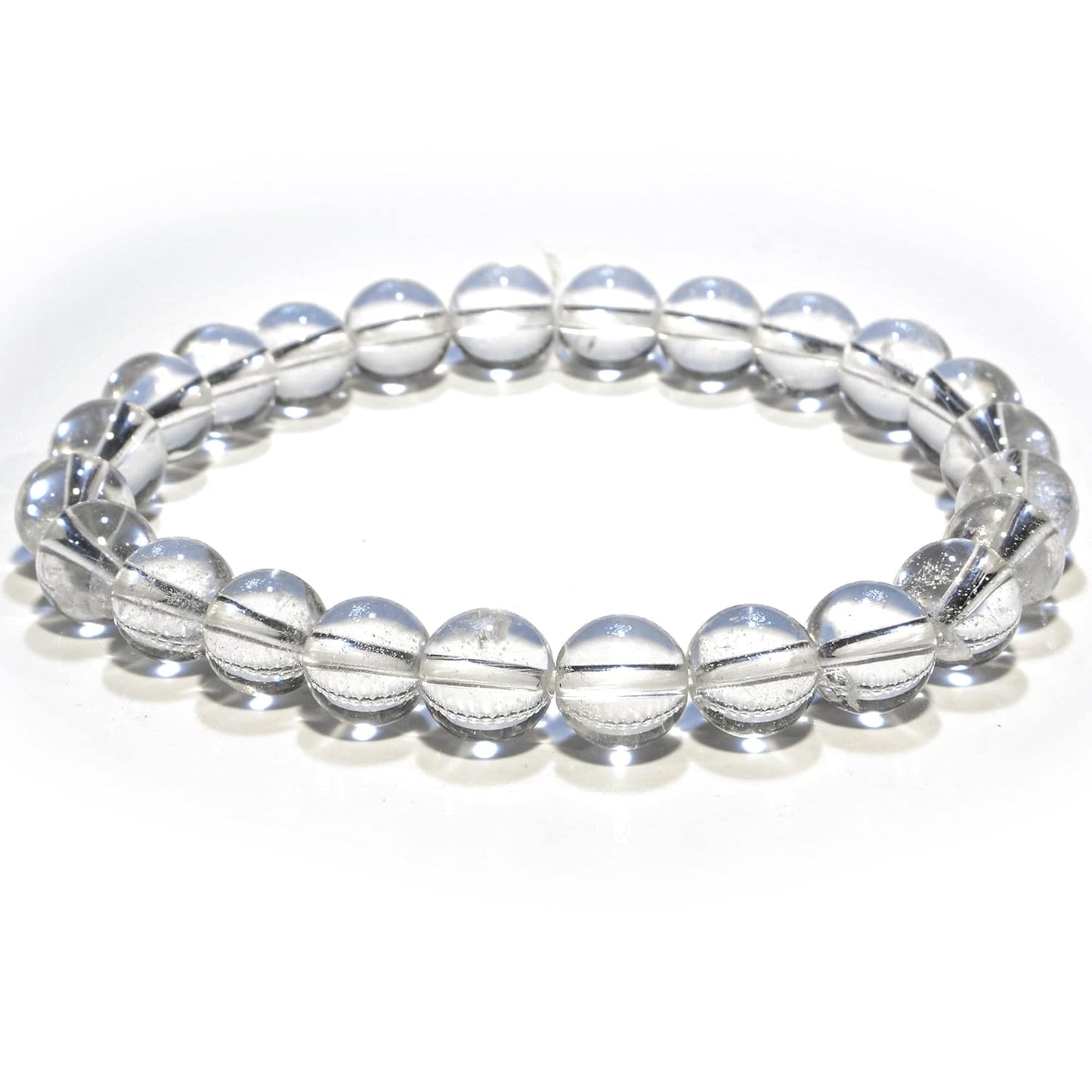 5 Counts Natural Clear Quartz Bracelet – Handmade Gem Semi Precious Gemstone Bracelet – Unisex Stretch 8mm Round Beaded Bracelets – Healing Crystal Bracelet for Women, Men, and Teens – Mens Bracelet From IG Crystal