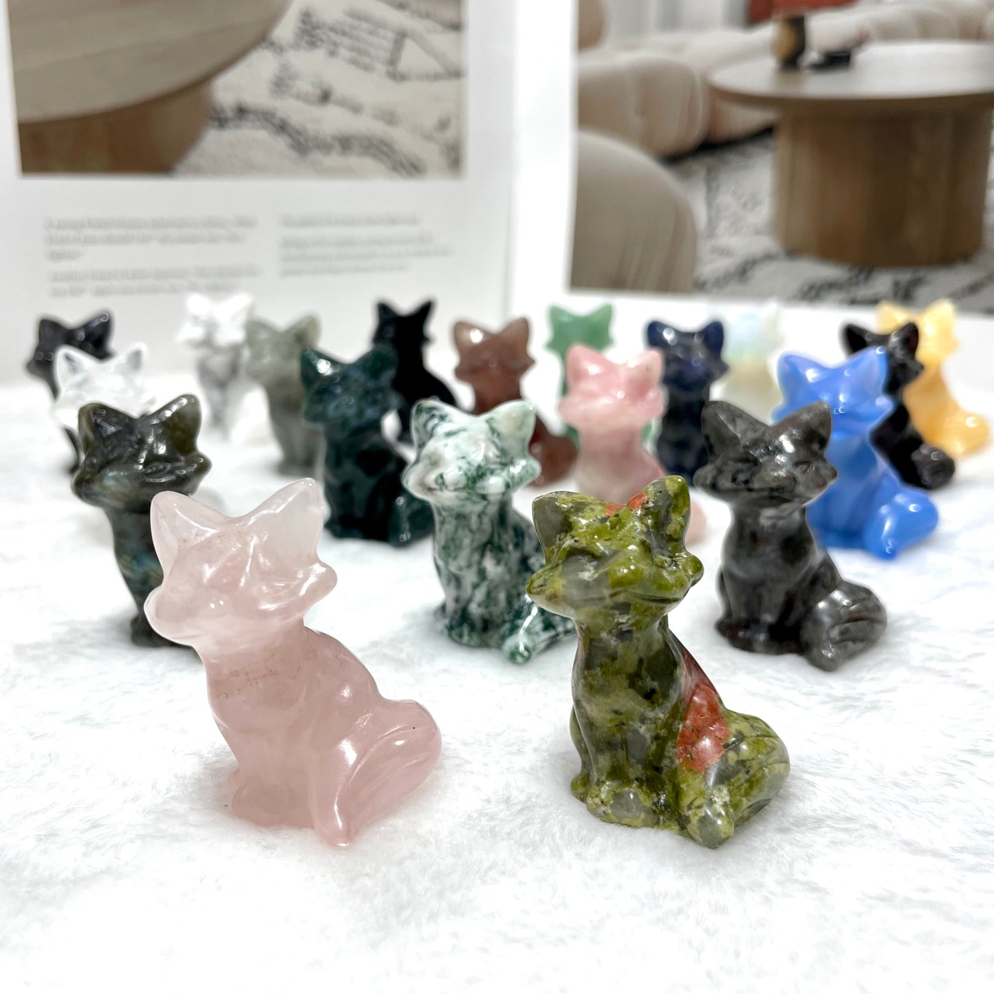 5 Counts Different Materials Fox Crystal Carving Healing Stones Natural Stone Chakra Balancing Reiki Home Office Decor From IG Crystal