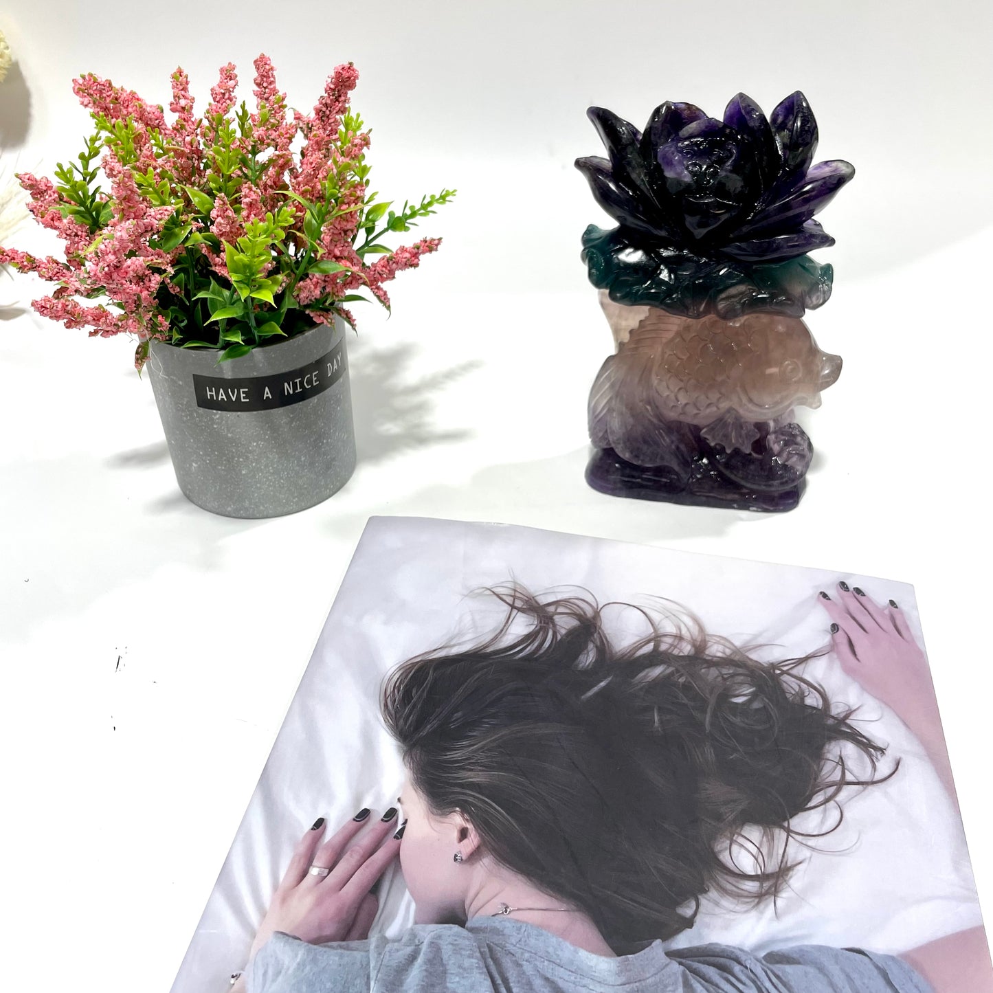 1 Count Fluorite Flower Fish Crystal Carving Healing Stones Natural Stone Chakra Balancing Reiki Home Office Decor From IG Crystal