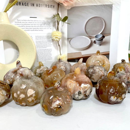 1~2PCS Pink Flower Agate Pumpkin Crystal Stochastic From IG Crystal