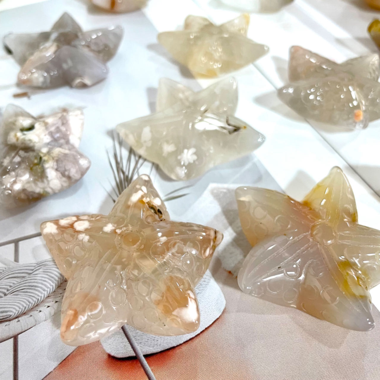 IG Crystal 10 Counts Starfish Shape Crystal Flower Agate Starfish Healing Crystal Home Decoration