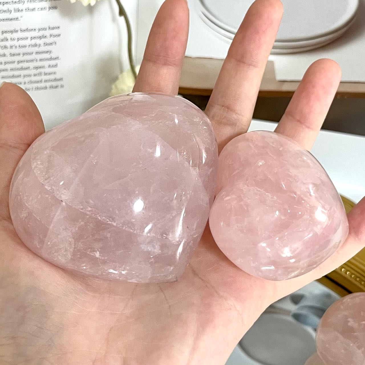 3~4PCS Heart Shape Rose Quartz Crystal From IG Crystal