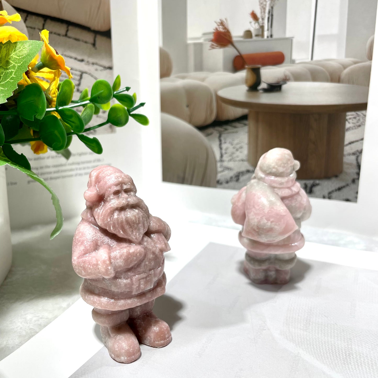 2 Counts Pink Opal Santa Claus Crystal Carvings Healing Stones Natural Stone Chakra Balancing Reiki Home Office Decor From IG Crystal