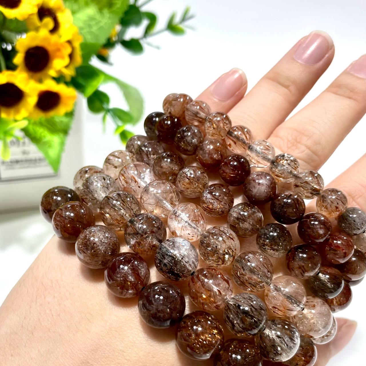 2 Counts Black Gold Super 7 Crystal Bracelet 7~12mm Energy Healing Crystals Jewelry for Women DIY Bracelet From IG Crystal