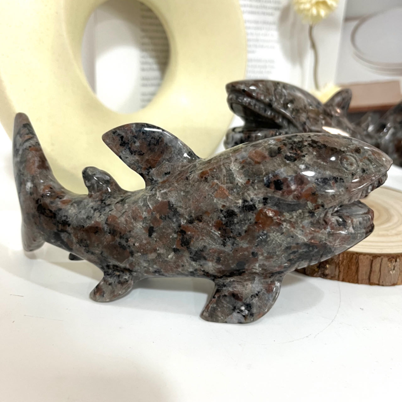 1PCS Hand-Carved Natural Fire Stone Shark Crystal Statue From IG Crystal