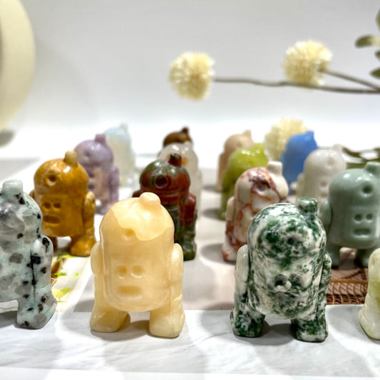 7 Counts Different Materials Small Robot Crystal Amethyst Clear Quartz Kiwi Jasper Green Aventurine Moss Agate Lepidolite Unakite Yellow Jasper Healing Crystal Home Decoration From IG Crystal