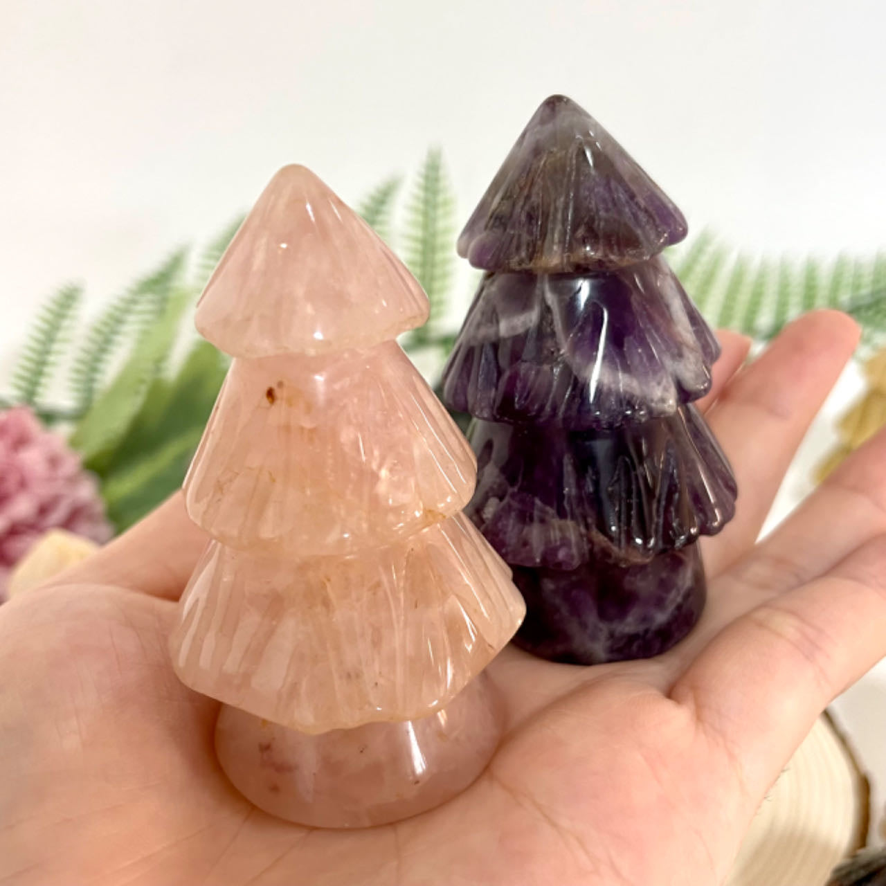 Any 4PCS Different Maerail Christmas Tree Crystals Clear Quartz Yellow Crystal Rose Quartz Amethyst Green Flourite From IG Crystal
