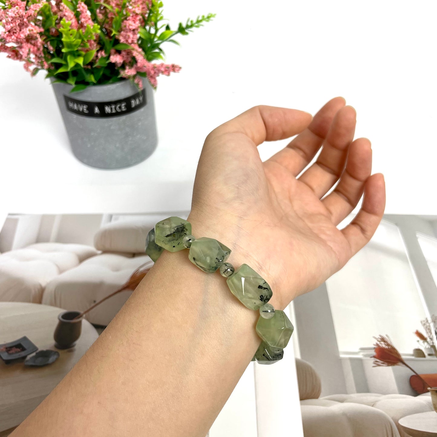 2 Counts Prehnite Bracelets 12~15mm Natural Crystals Healing Crystals Bracelet for Women and Men Teens Crystal Jewelry Shop Pretty Crystals From IG Crystal
