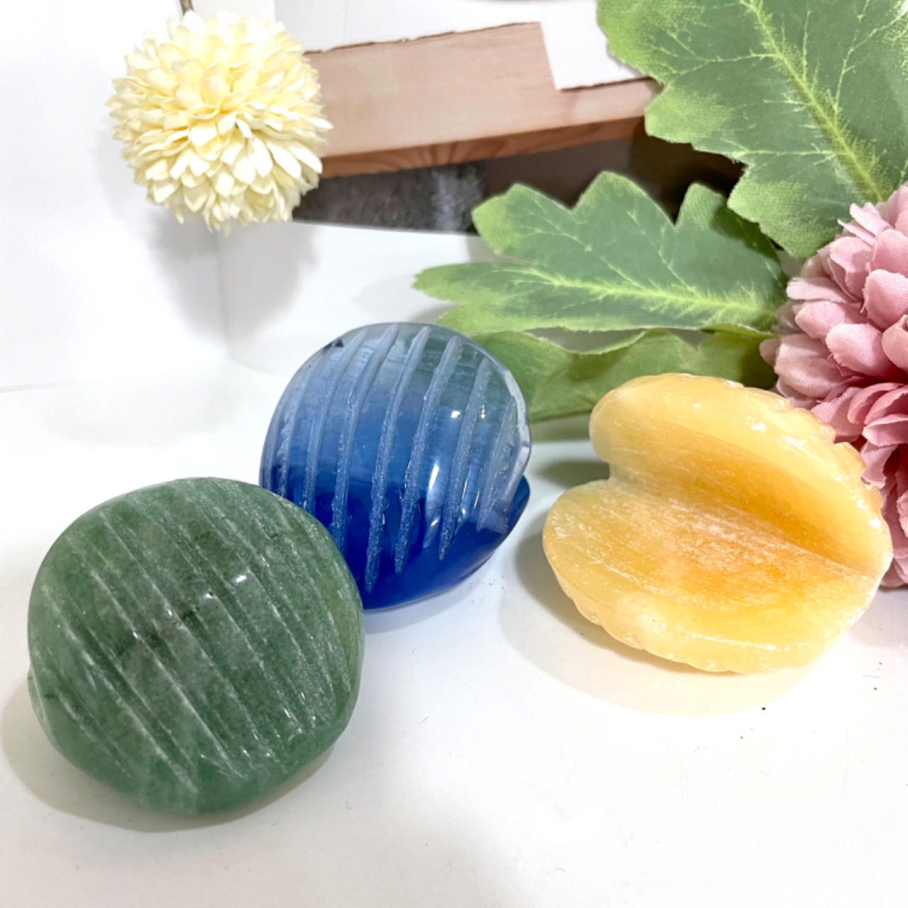 Sea Shell Crystal Stochastic 2PCS Green Aventurine Red Jasper Yellow Crystal White Quartz Blue Oper From IG Crystal