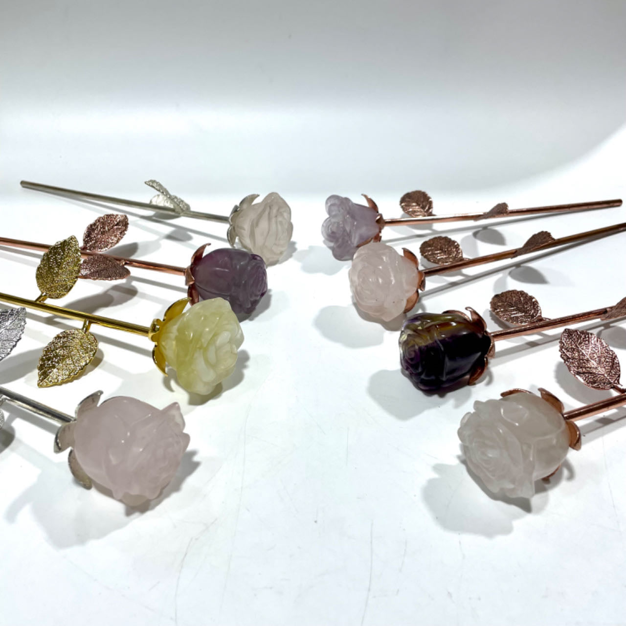 3 Counts Fluorite Rose Crystal With Golden Silvery Leaves Healing Crystal Gem Reiki Healing Home Decor Crystal Jewelry Shop Pretty Crystals From IG Crystal