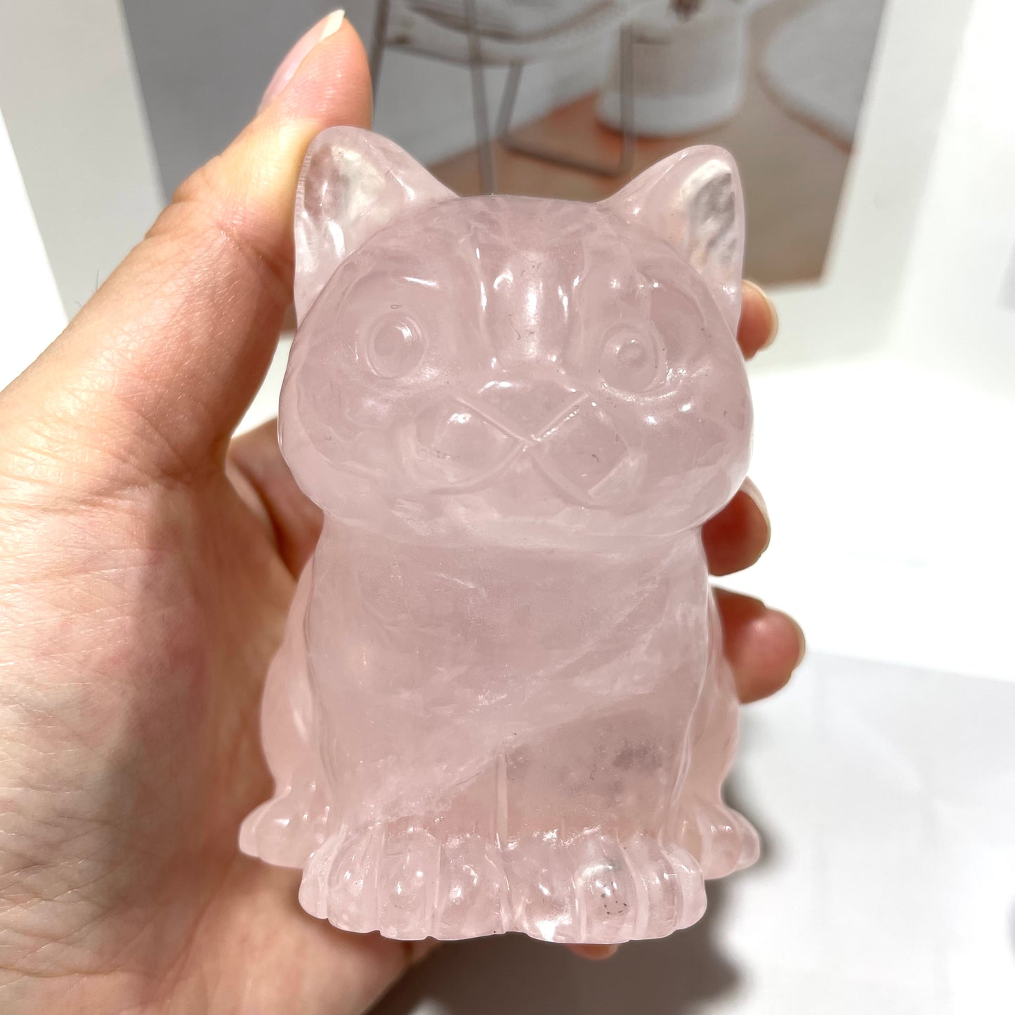 1 Count Rose Quartz Cute Cat Crystal Carving Natural Stone Gem Mining Chakra Balancing Reiki Healing Crystal Mystery Crystal Display Crystal Shopping Online Home Office Decor From IG Crystal