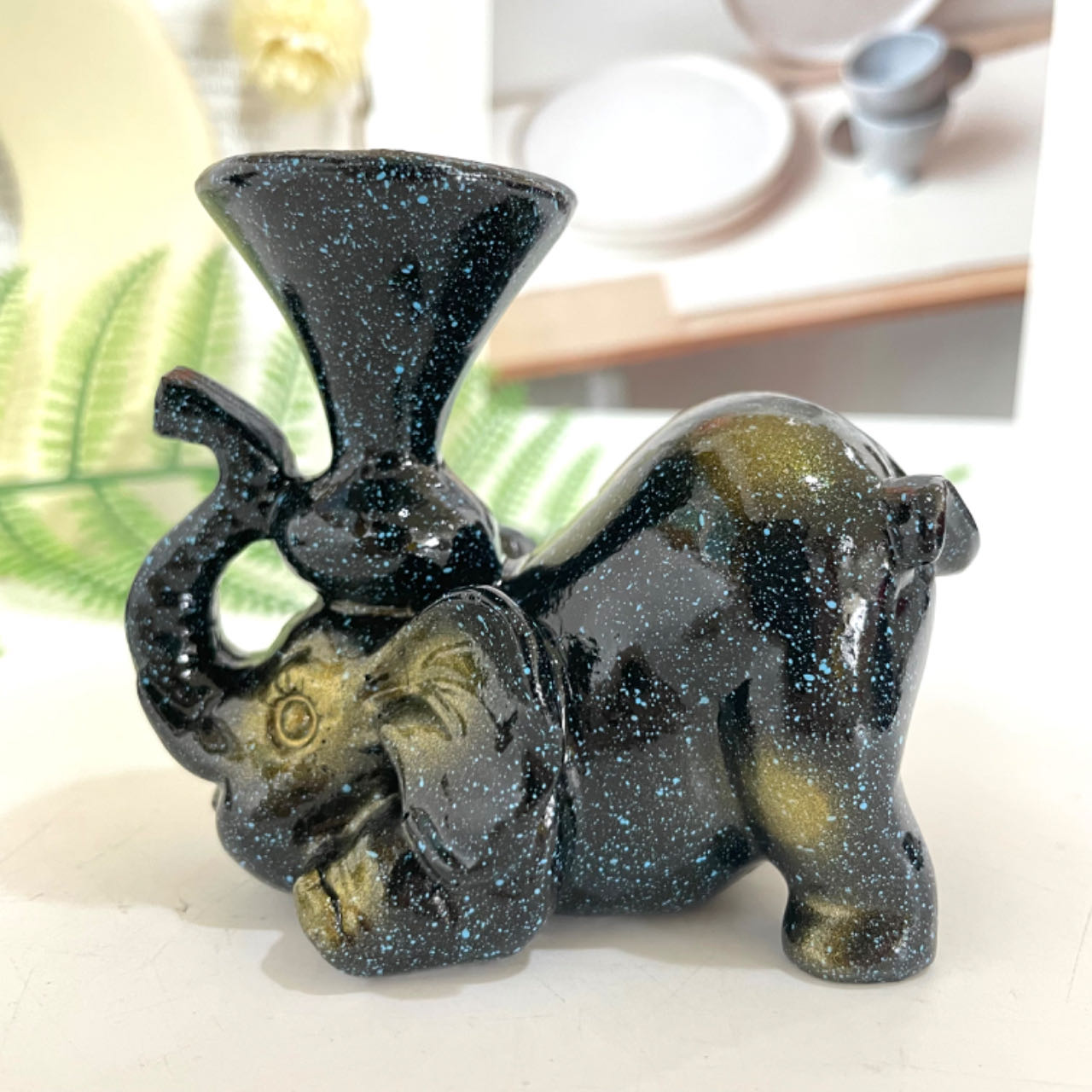 2PCS Elephant Stand Black Blue Healing Stone Home Decoration For Crystal Ball From IG Crystal