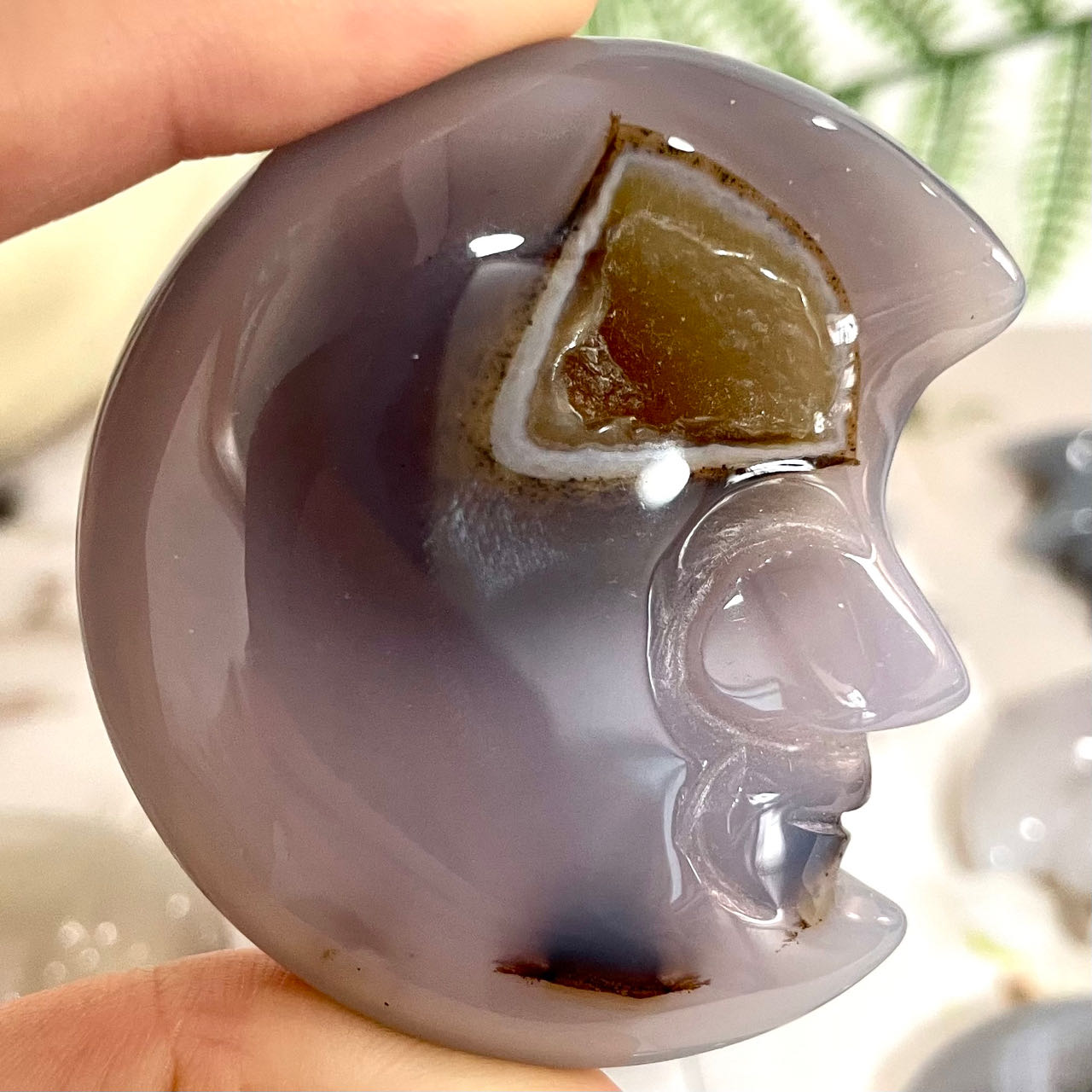 4~7 Counts Geode Agate Moon Face Crystal Healing Stone Home Decoration From IG Crystal