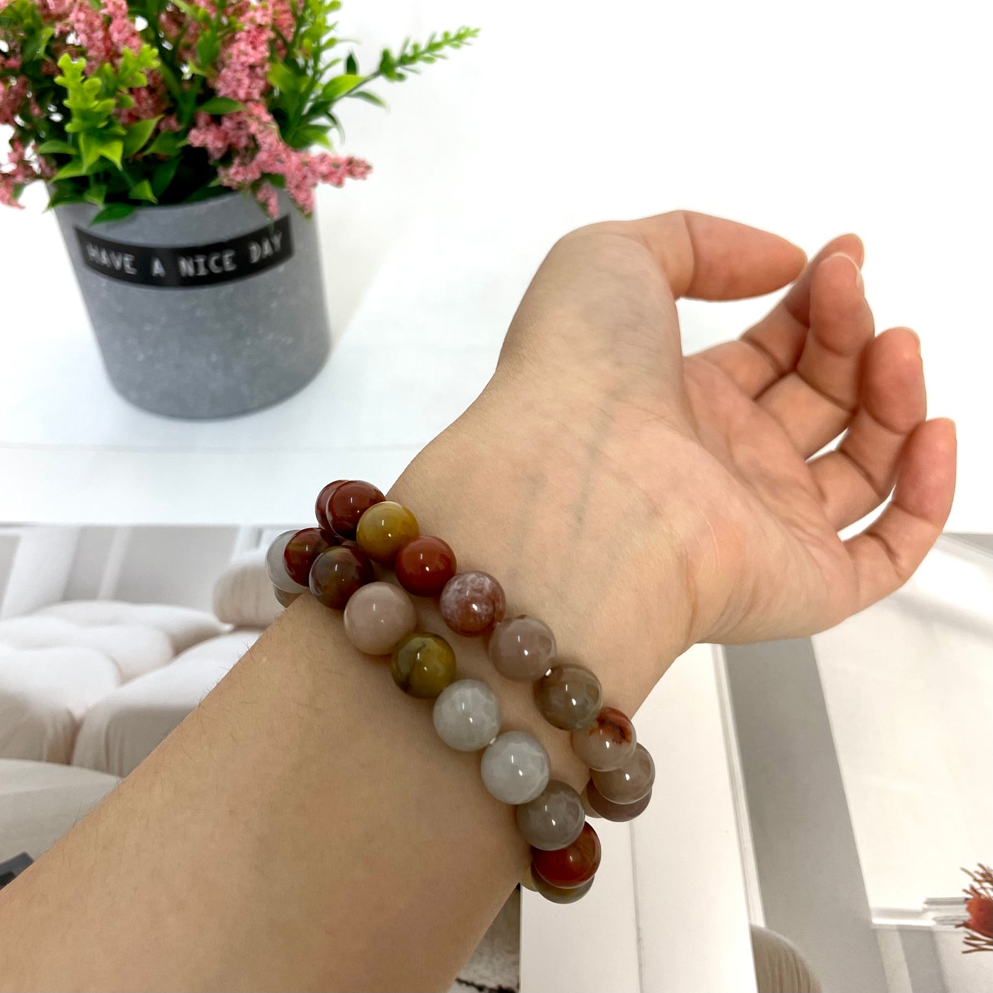 8 Counts Three-colour Jade Bracelets 9~10mm Natural Crystals Healing Crystals Bracelet for Women and Men Teens Crystal Jewelry Shop Pretty Crystals From IG Crystal