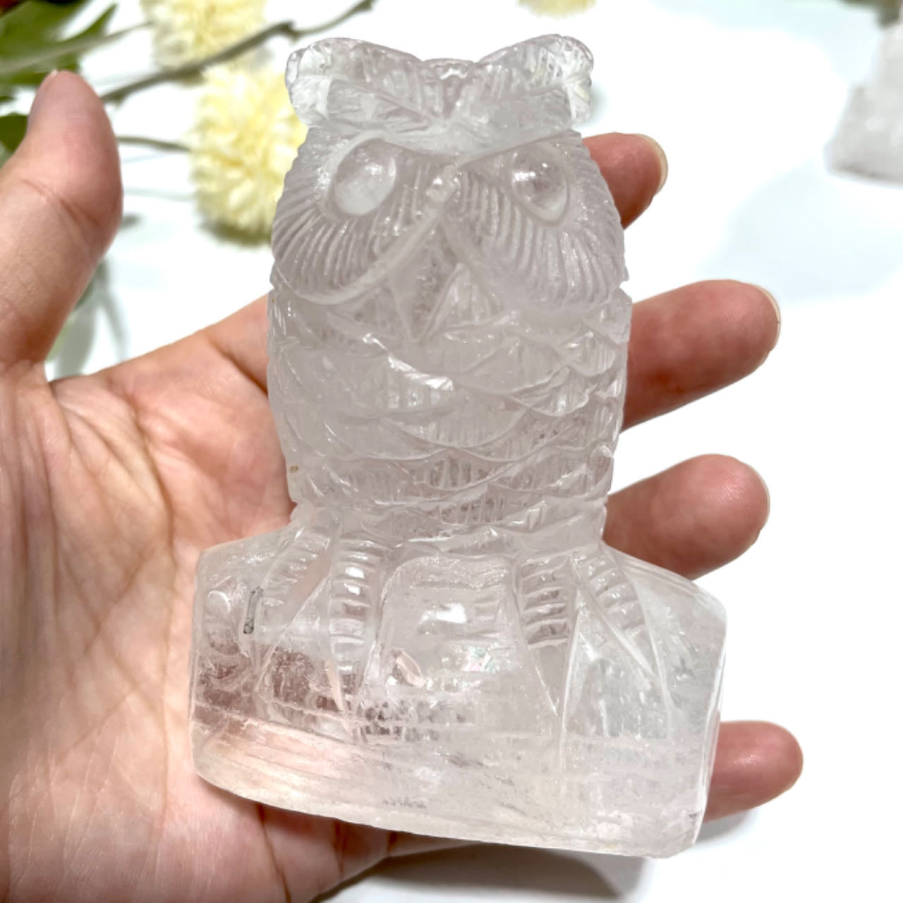 1 Count Clear Quartz Owl Crystal Healing Stone Home Decoration From IG Crystal
