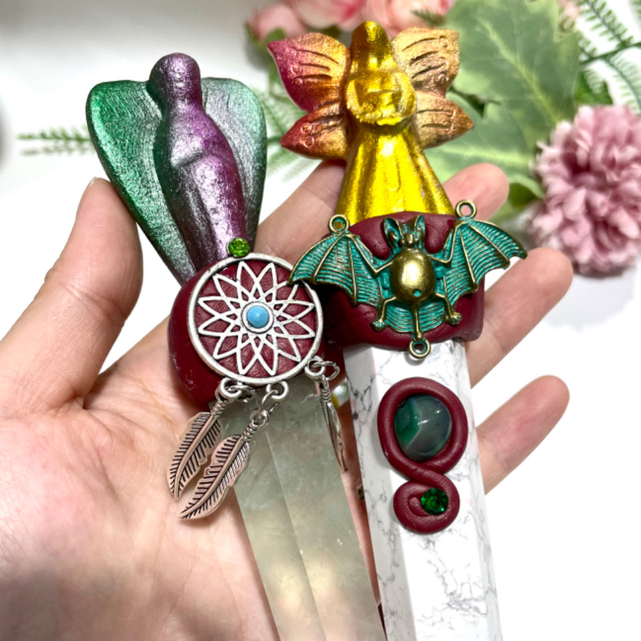 1 Count Different Maerail Magic Wands Flower Fairy High Quality Natural Flourite Citrine Apatite Amethyst Rose Quartz From IG Crystal