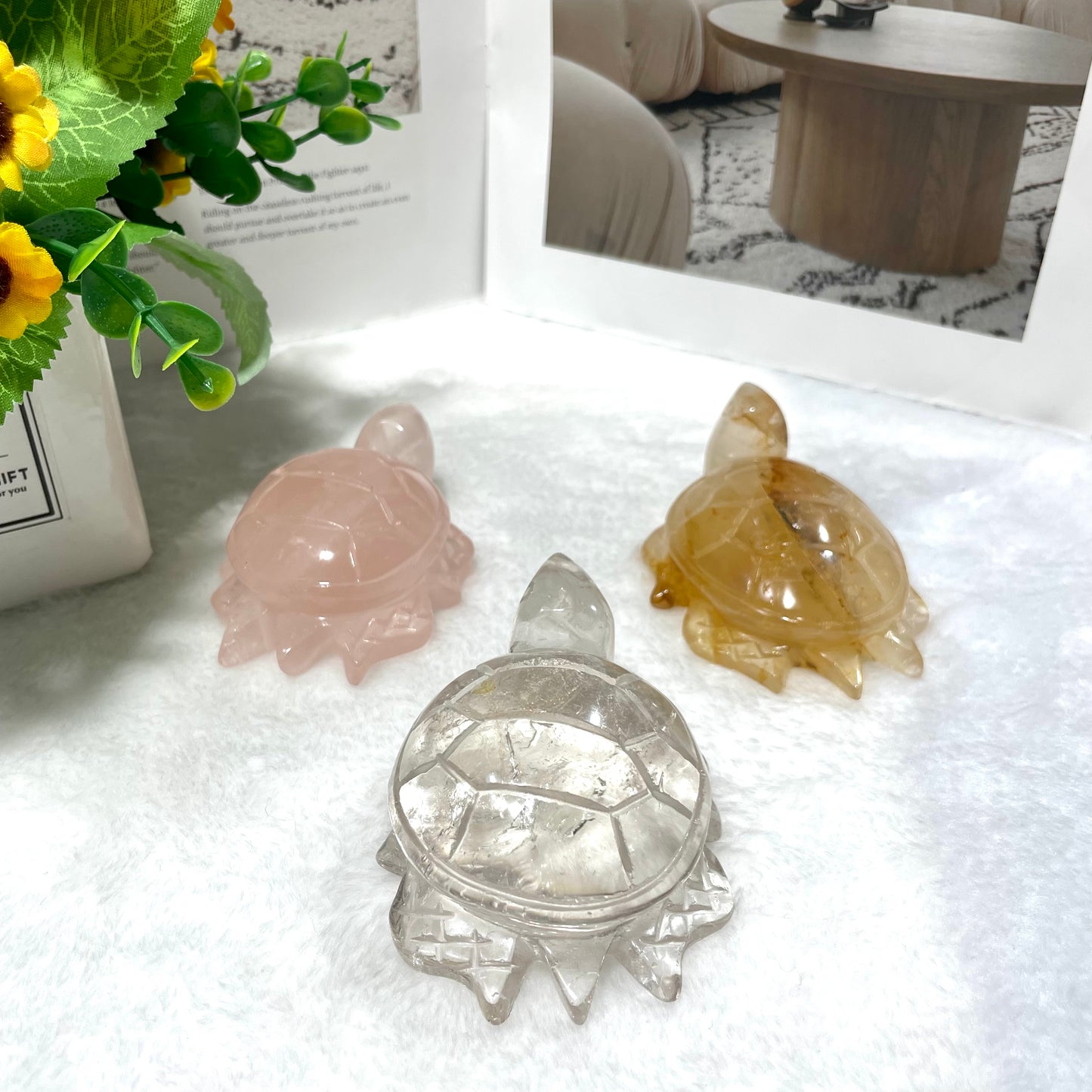 1 Count Turtle Crystal Carving Clear Quartz Rose Quartz Golden Healer Quartz Healing Stones Natural Stone Chakra Balancing Reiki Home Office Decor From IG Crystal