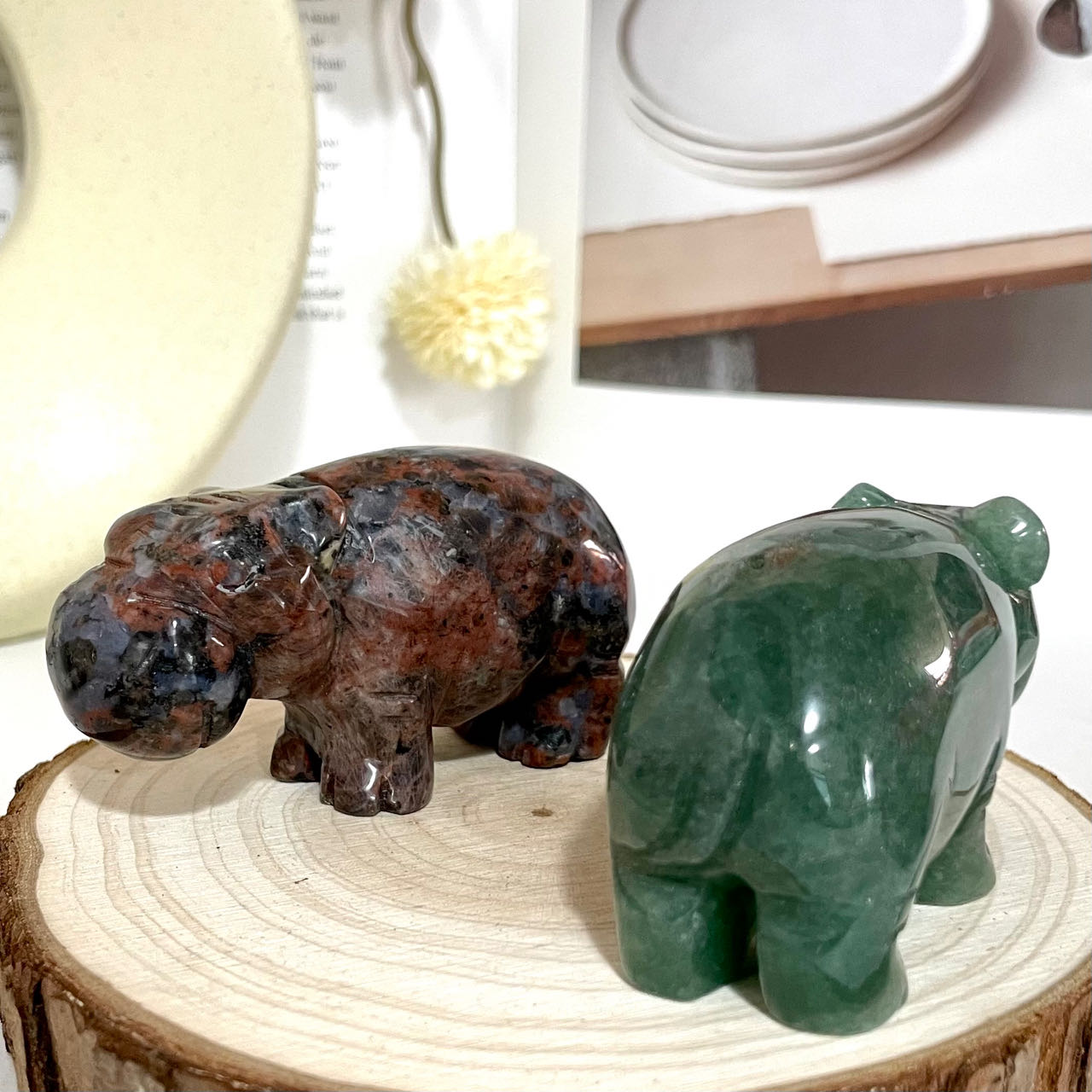 2 Counts Different Maerail Hippopotamus Crystal Yellow Jasper Green Aventurine Red Obsidian From IG Crystal