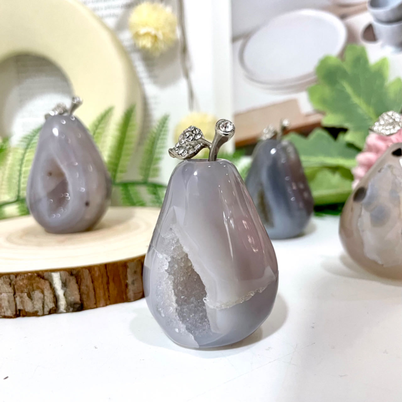 Pear Druzy Natural Raw Geode Healing Stone Agate Stochastic 2PCS From IG Crystal