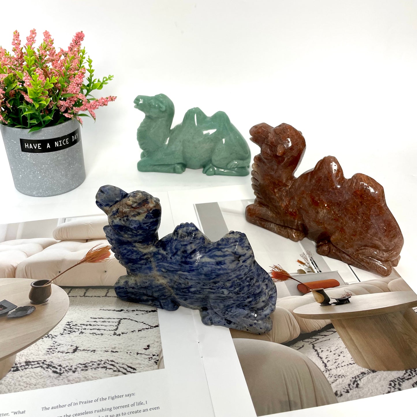 1 Count Big Camel Crystal Carving Green/Purple Aventurine Sodalite Strawberry Quartz Healing Stones Natural Stone Chakra Balancing Reiki Home Office Decor From IG Crystal