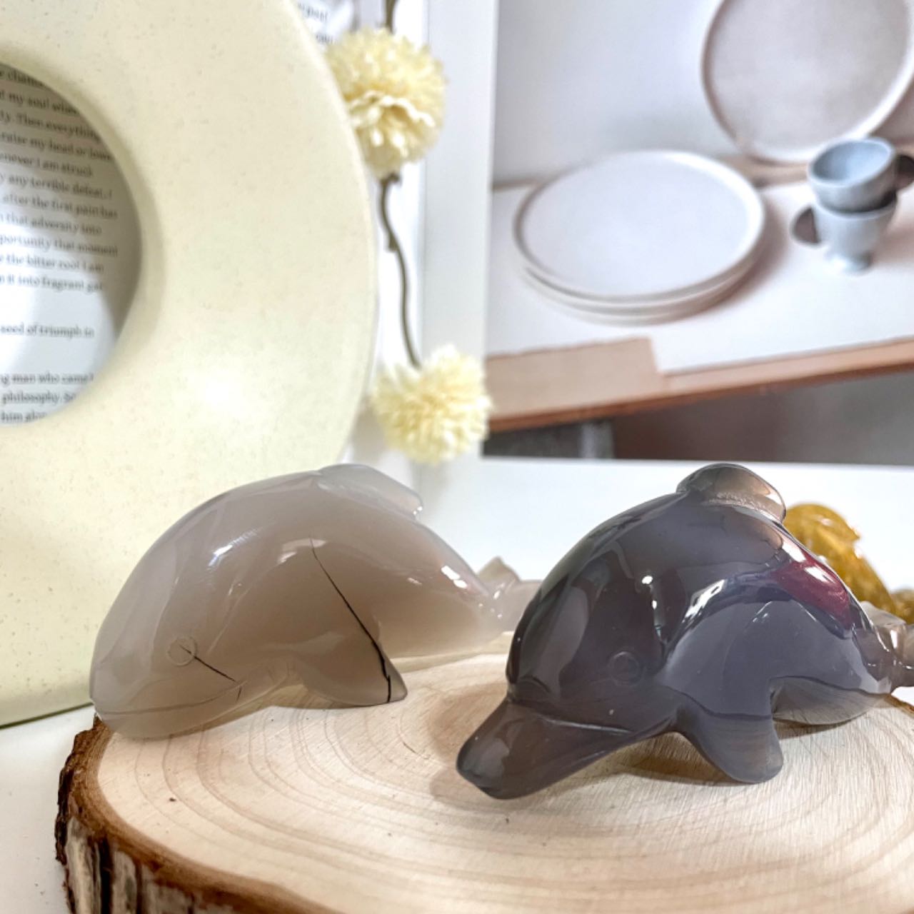 2 Counts Different Maerail Dolphin Crystal Rose Quartz Clear Quartz Agate Yellow Jasper Strawberry Quartz From IG Crystal