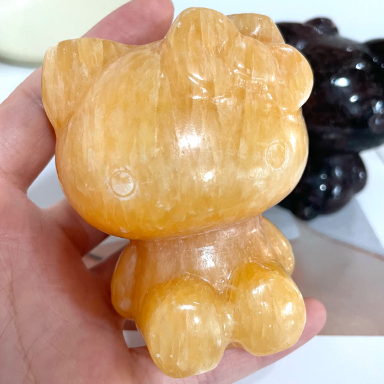 IG Crystal 2 Counts Hello Kitty Crystal Yellow Calcite Pink Opal Garnet Healing Crystal Home Decoration