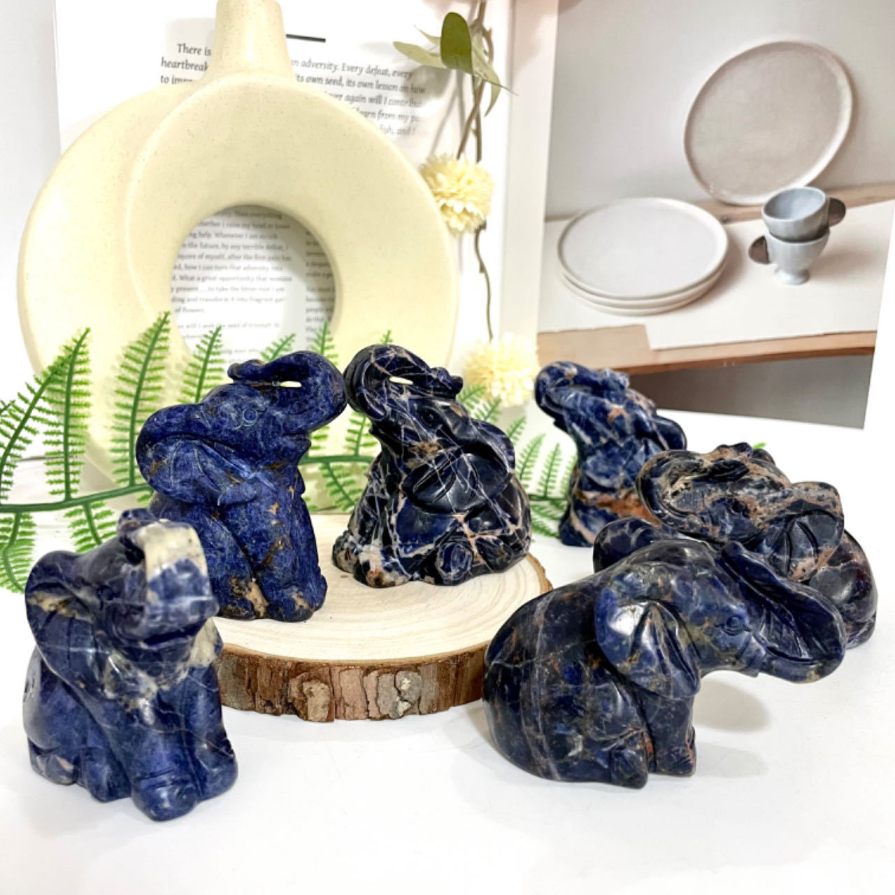 Sodalite Elephant Carving 1 count Healing Stone Home Decoration From IG Crystal