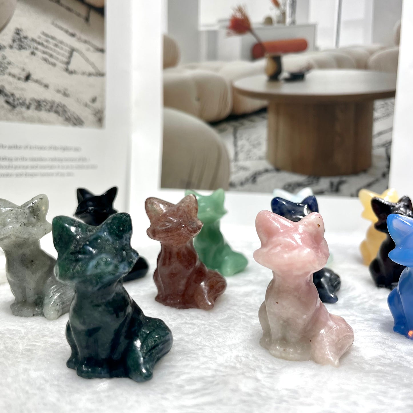 5 Counts Different Materials Fox Crystal Carving Healing Stones Natural Stone Chakra Balancing Reiki Home Office Decor From IG Crystal