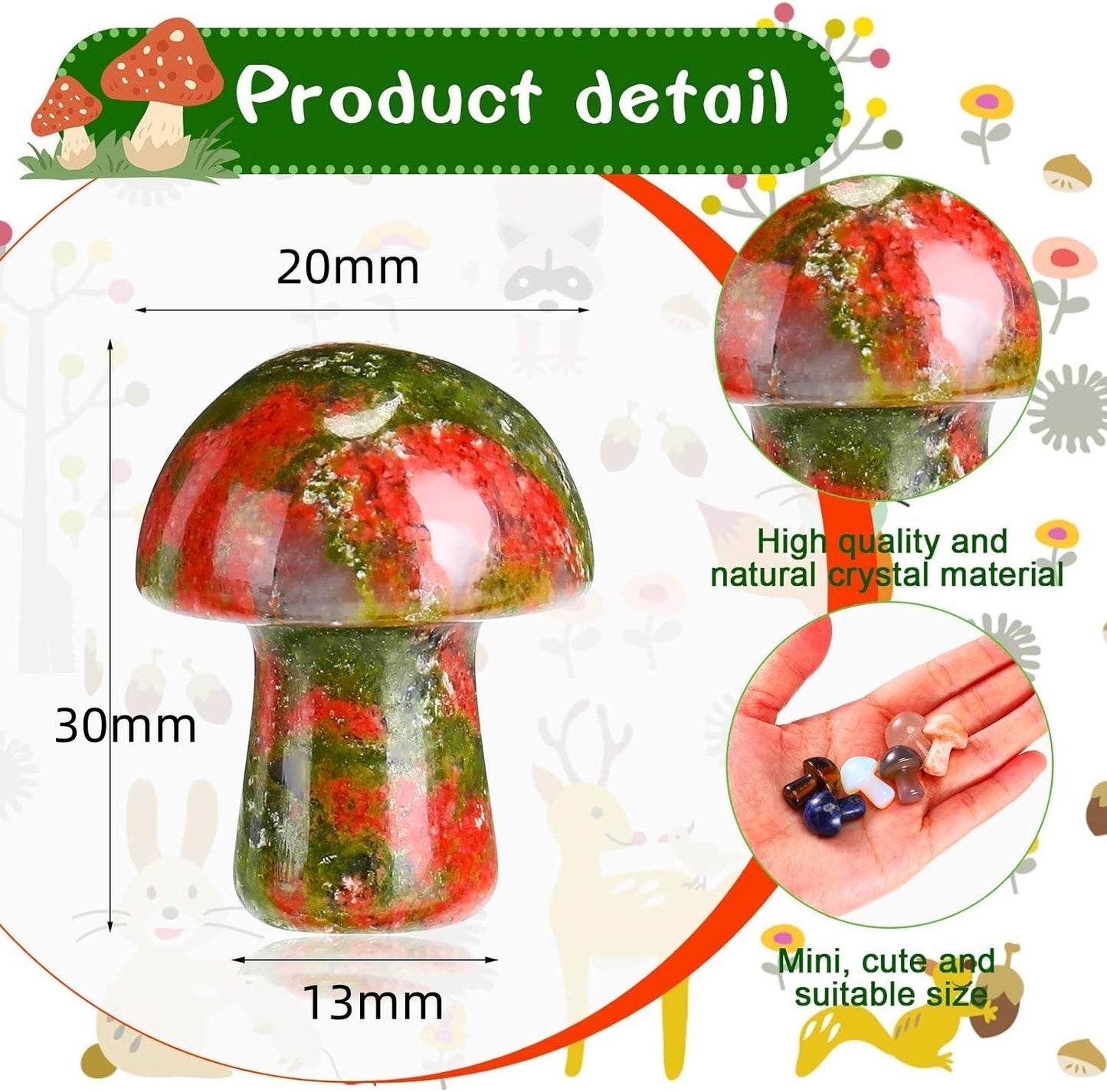IG Crystal Different Material High Quality Natural Mushroom Crystals Clear Quartz Rose Quartz Green Aventurine Yooperlite Black Obsidian Red Que Sera Healing Crystal Home Decoration