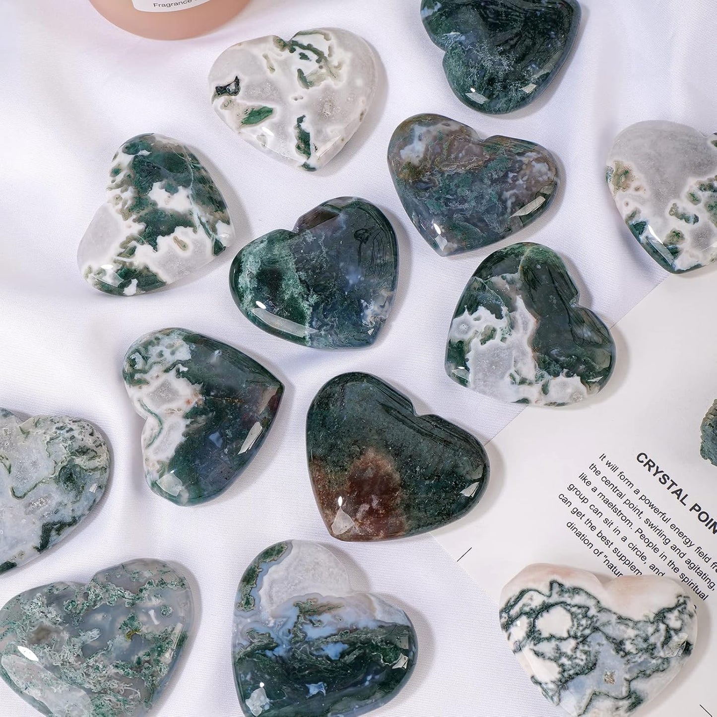 3 Counts Natural Moss Agate Heart Healing Crystal Hand-carved Moss Agate Love Heart Healing Stone Balancing Reiki Crystal Collection Creativity Ornaments Home Decor Desk Decor From IG Crystal