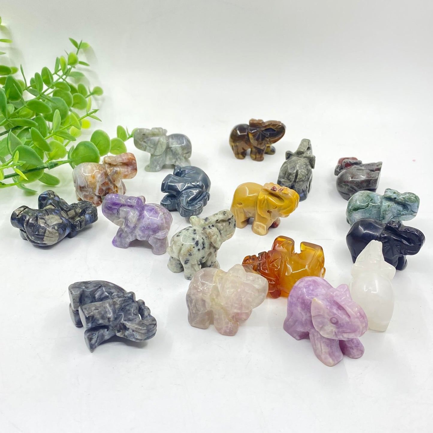 IG Crystal 12PC Mix 1.5 Inch Crystal Carvings Elephant Different Stone Healing Stone Home Decoration