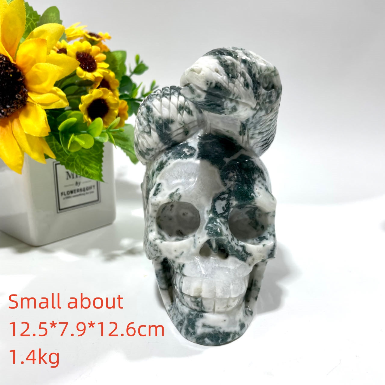 1 Count Big Moss Agate Skull With Snake Healing Crystal Gem Reiki Healing Home Decor Crystal Jewelry Shop Pretty Crystals From IG Crystal