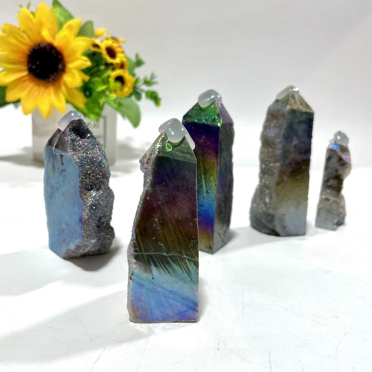 5~7 Counts 500G Rainbow Sphalerite Wand Unnatural Stone Artificial Crystal Gem Mining Chakra Balancing Reiki Healing Crystal Mystery Crystal Display Crystal Shopping Online Home Office Decor From IG Crystal