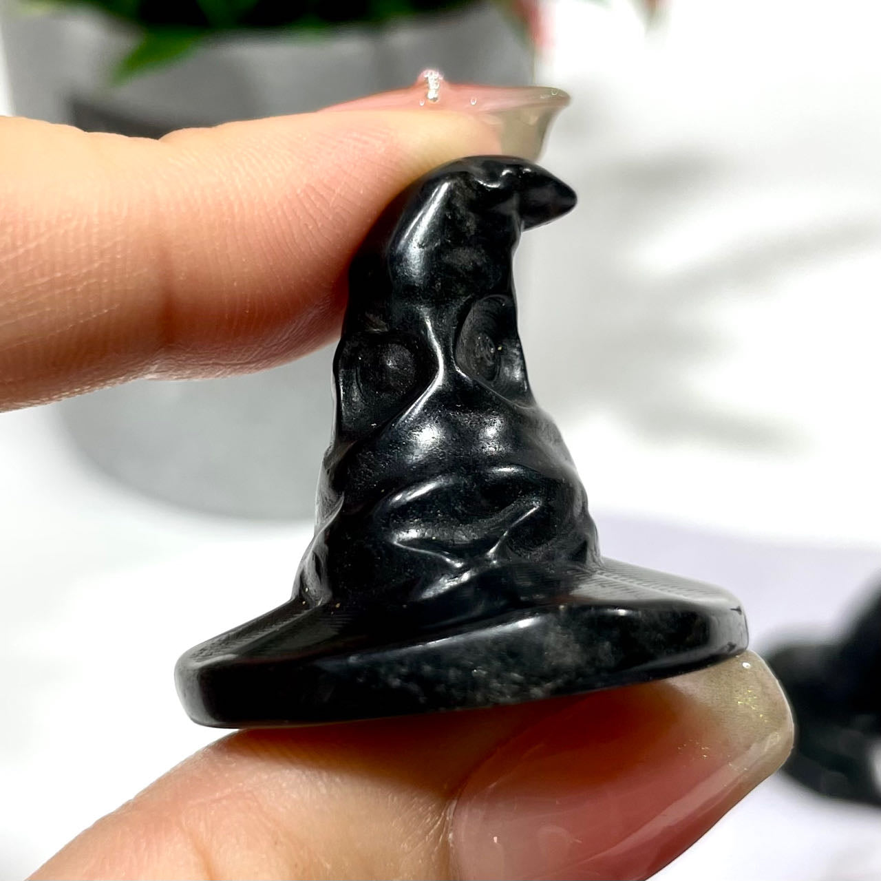 5 Counts Black Obsidian Halloween Witch Hat Crystal Carving Healing Crystal Gem Reiki Healing Home Decor Crystal Jewelry Shop Pretty Crystals From IG Crystal