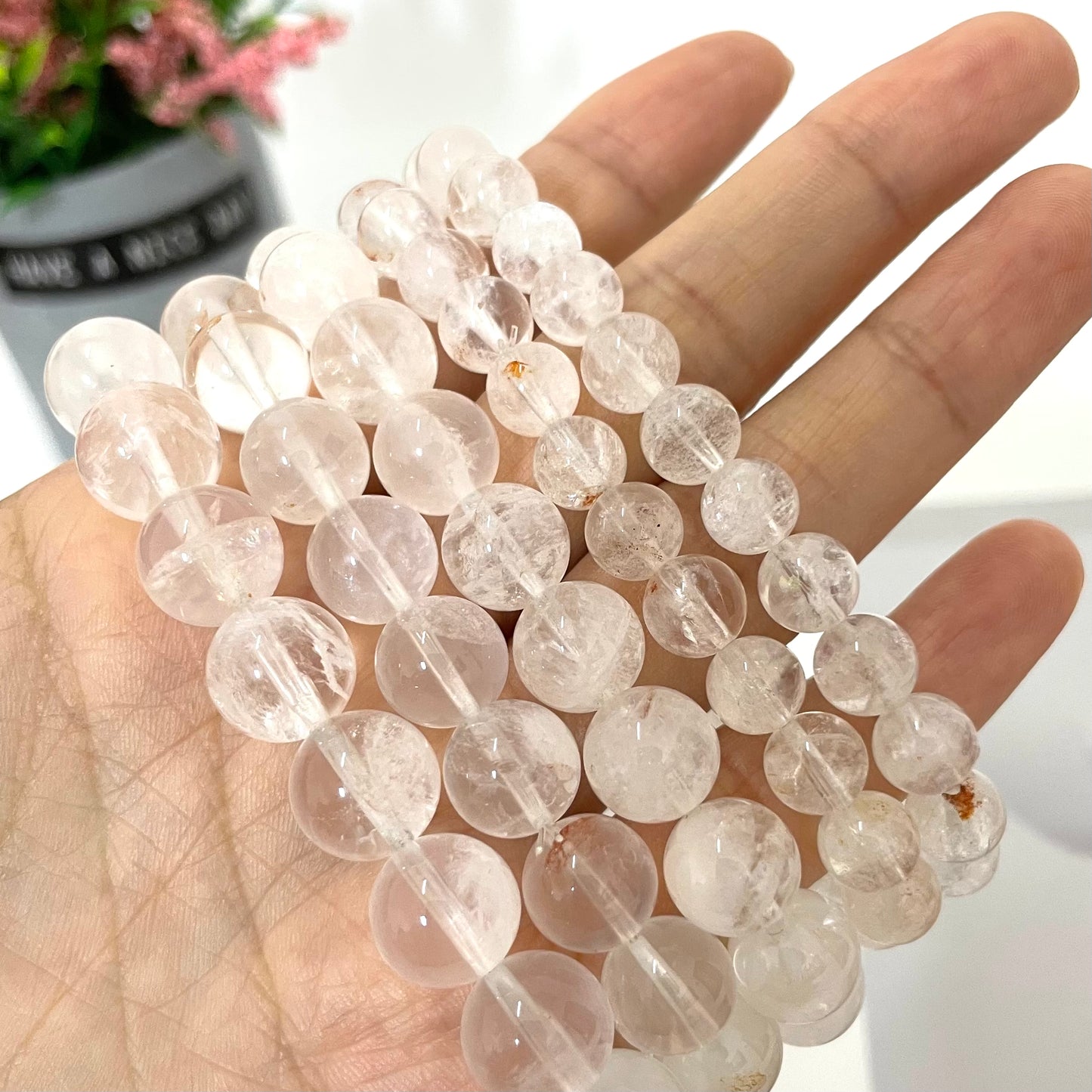 White Ghost Quartz Phantom Quartz Crystal Bracelets 11mm 10mm 7mm Natural Crystals Healing Crystals Bracelet for Women and Men Teens Crystal Jewelry Shop Pretty Crystals From IG Crystal
