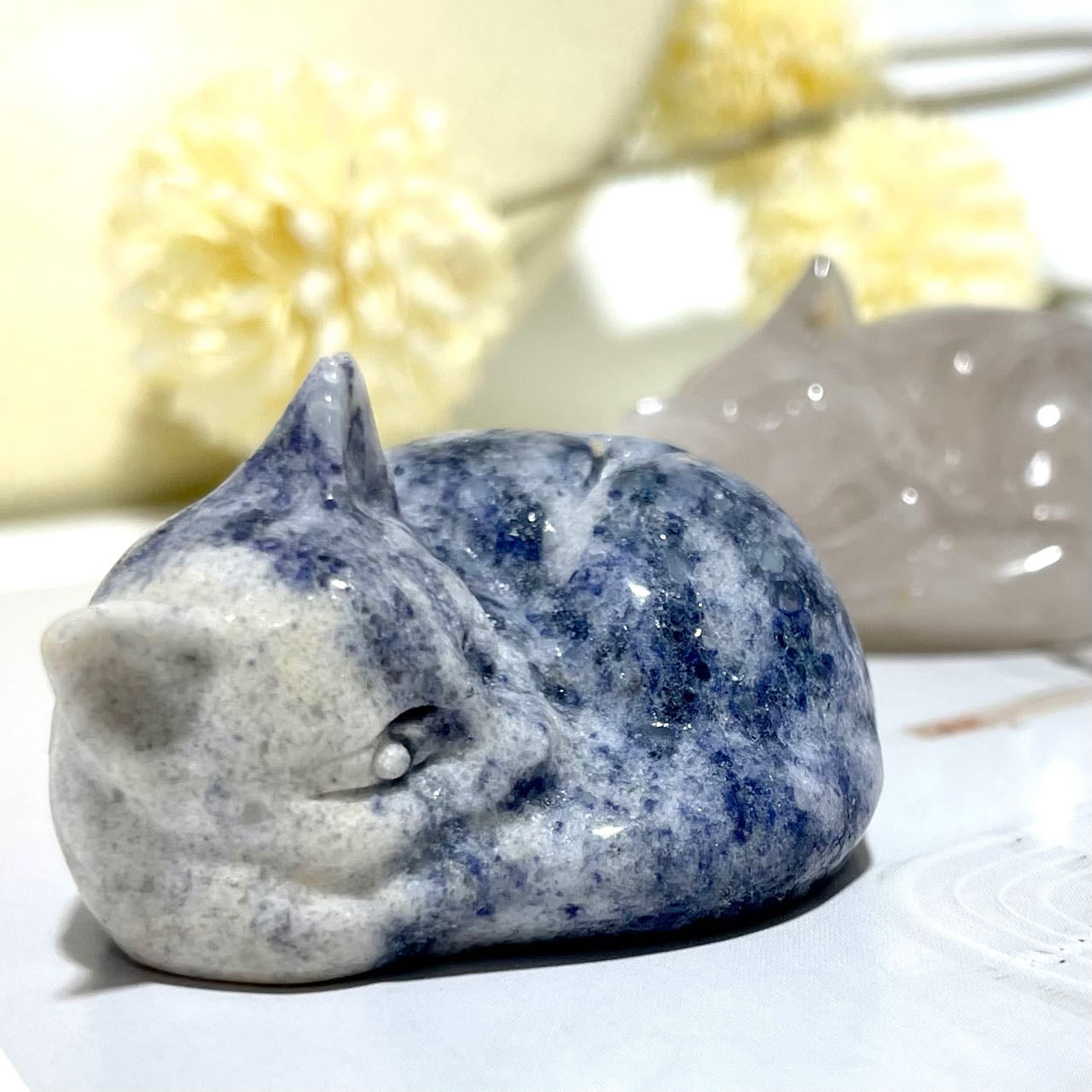 3 Counts Sleeping Cat Crystal Clear Quartz Rose Quartz Blue Aventurine Healing Crystal Home Decoration From IG Crystal