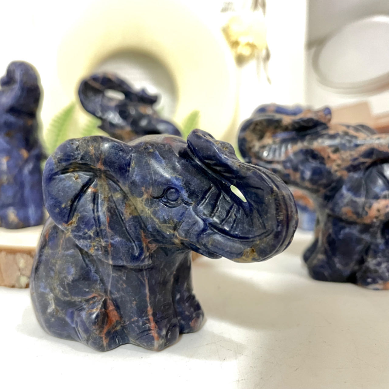 Sodalite Elephant Carving 1 count Healing Stone Home Decoration From IG Crystal