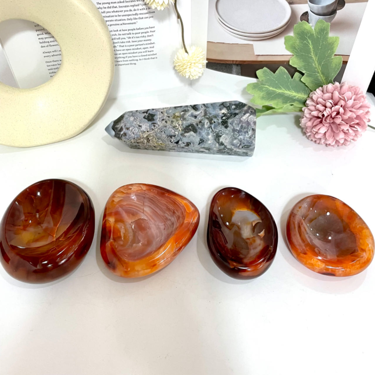 Different Maerail Crystal Bowl Stone Bowl for Altar Offering Bowl Red Agate Flower Agate Fluorite Rose Quartz Yellow Crystal From IG Crystal