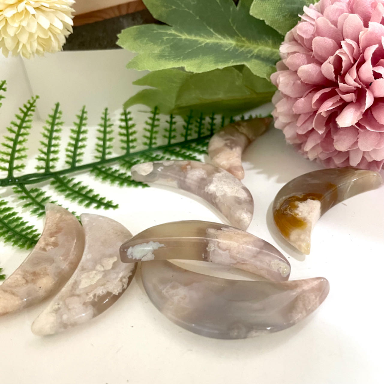 Pink Flower Agate Moon Stochastic 10PCS Healing Stone From IG Crystal