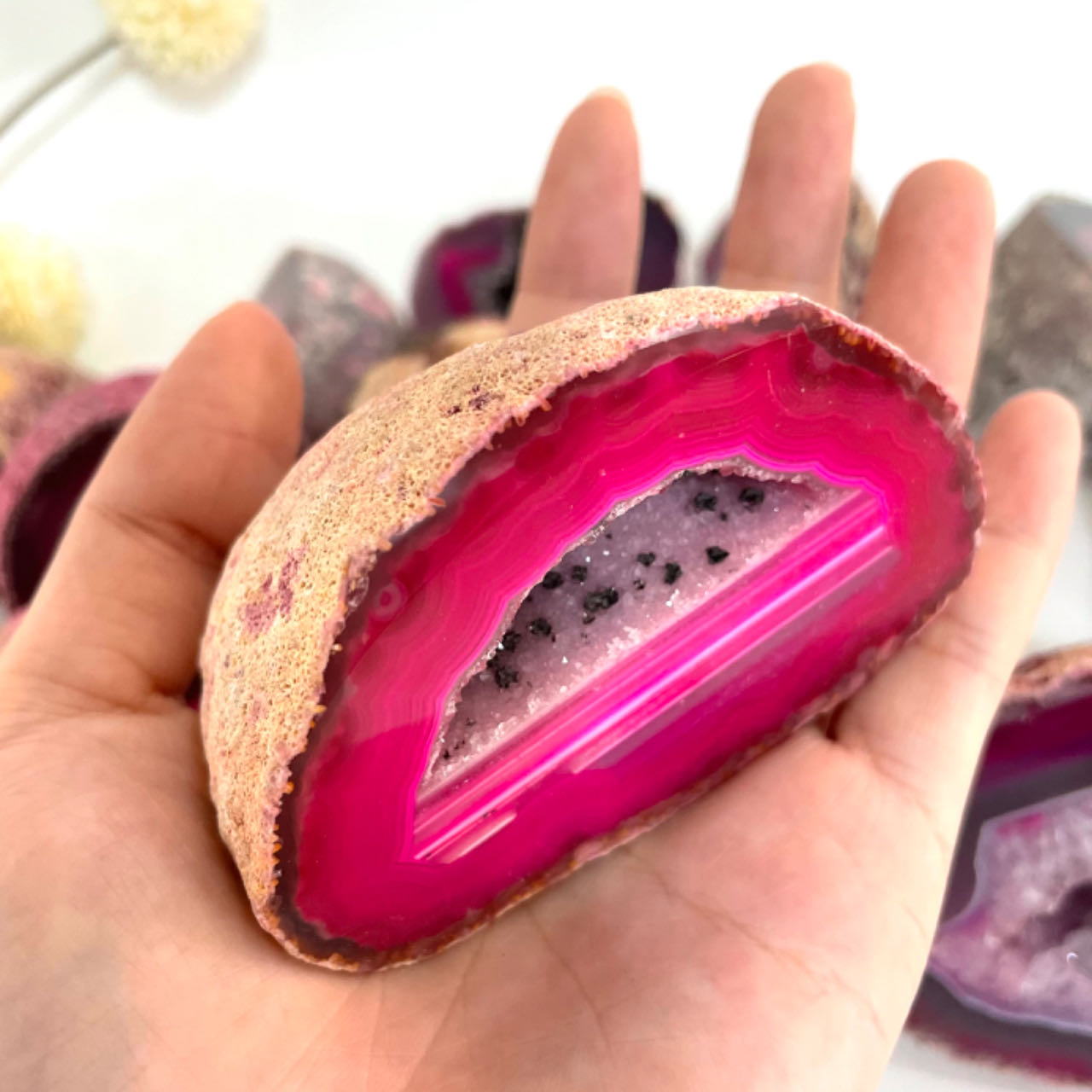 Any 2PCS Pink Druzy Natural Raw Geode From IG Crystal