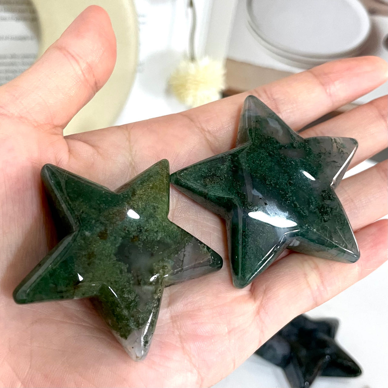 5 Counts Moss Agate Star Crystal 5cm Healing Stone Home Decoration From IG Crystal