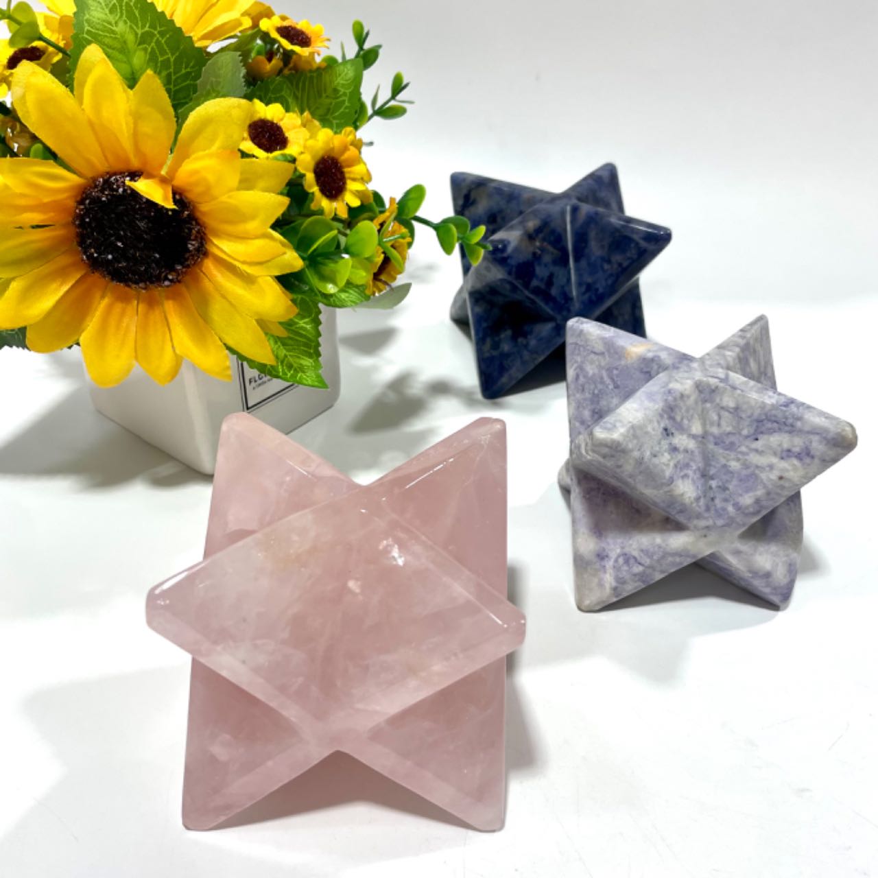 1 Count 80~85MM Big Merkaba Star Crystal Rose Quartz Sodalite Healing Crystal Gem Reiki Healing Home Decor Crystal Jewelry Shop Pretty Crystals From IG Crystal