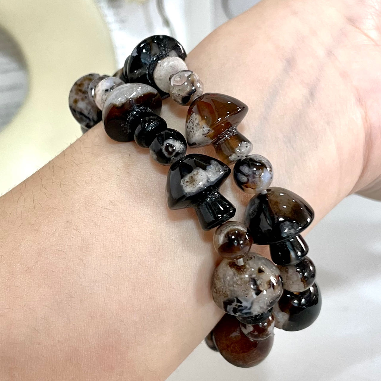 2 Counts Black Flower Agate Bracelet Set Energy Healing Crystals Jewelry for Women DIY Bracelet From IG Crystal