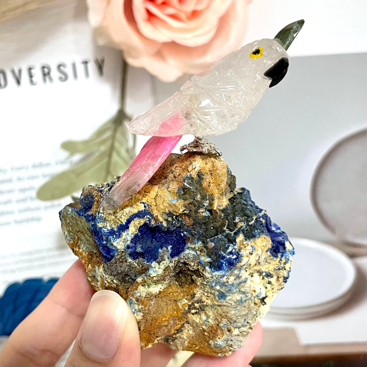 Different Maerail Crystal Bird Statue Clear Quartz Rose Quartz Druzy Green Fluorite Malachite Sodalite From IG Crystal