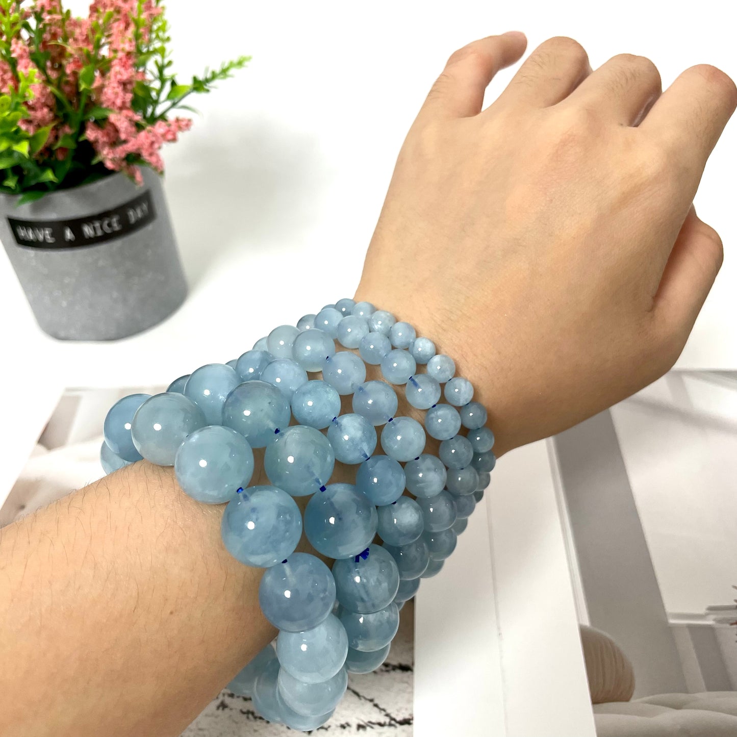 Aquamarine Crystal Bracelets 6mm 8mm 10mm 11mm 14mm 15mm Natural Crystals Healing Crystals Bracelet for Women and Men Teens Crystal Jewelry Shop Pretty Crystals From IG Crystal