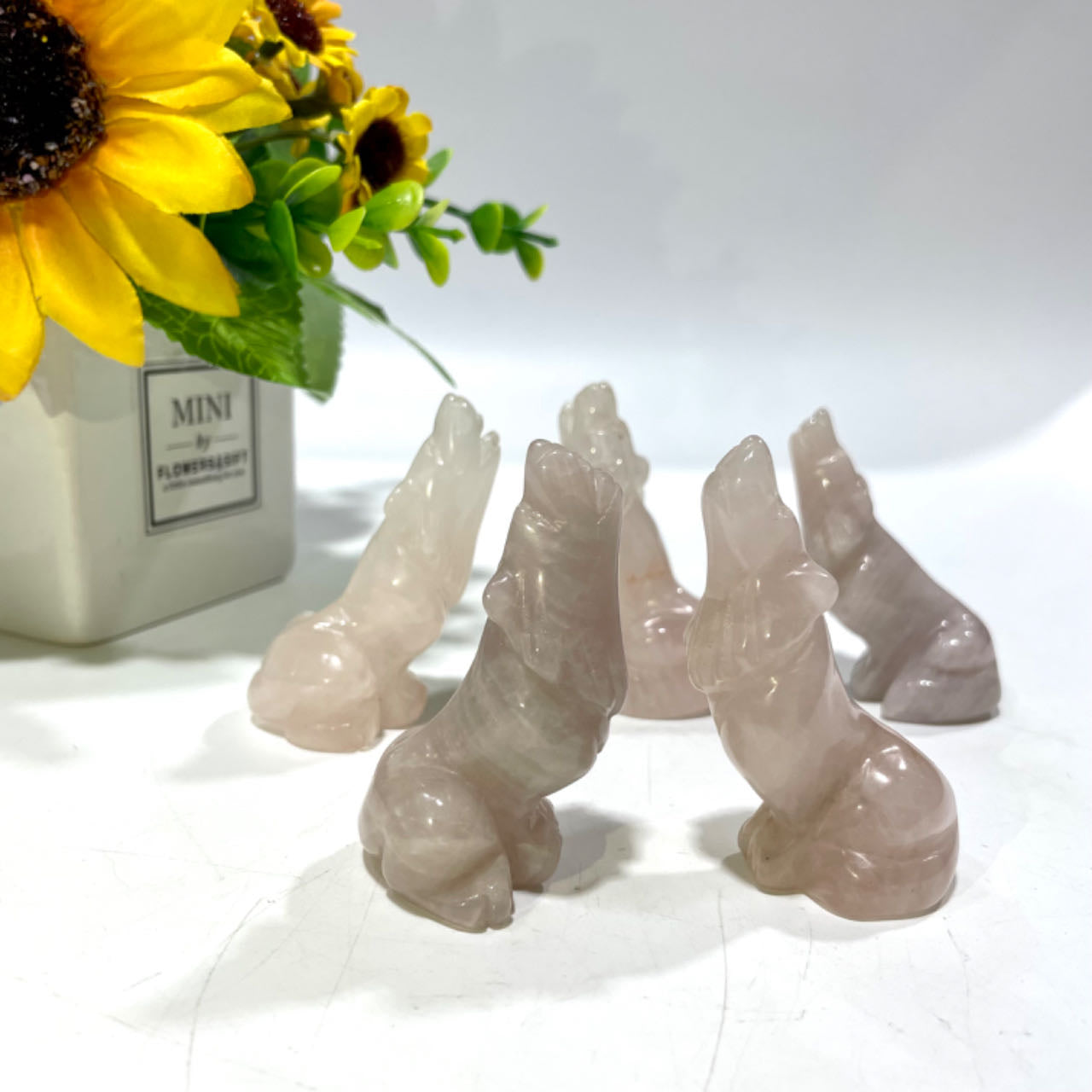 2 Counts Rose Quartz Wolf Crystal Carving Healing Crystal Gem Reiki Healing Home Decor Crystal Jewelry Shop Pretty Crystals From IG Crystal