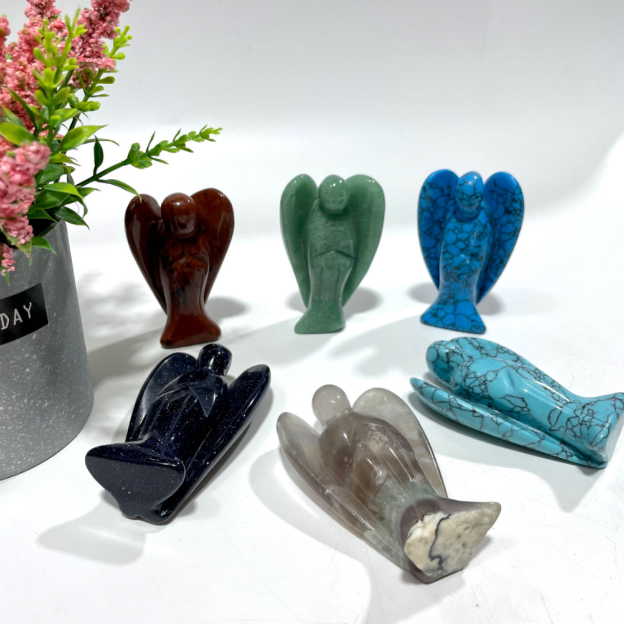 2 Counts Defferent Materials Angel Crystal 3 Inches Green Aventurine Fluorite Red Jasper Blue Aventurine Natural Gemstone Semi Precious Healing Crystals Enhance Positive Energy Home Decoration From IG Crystal
