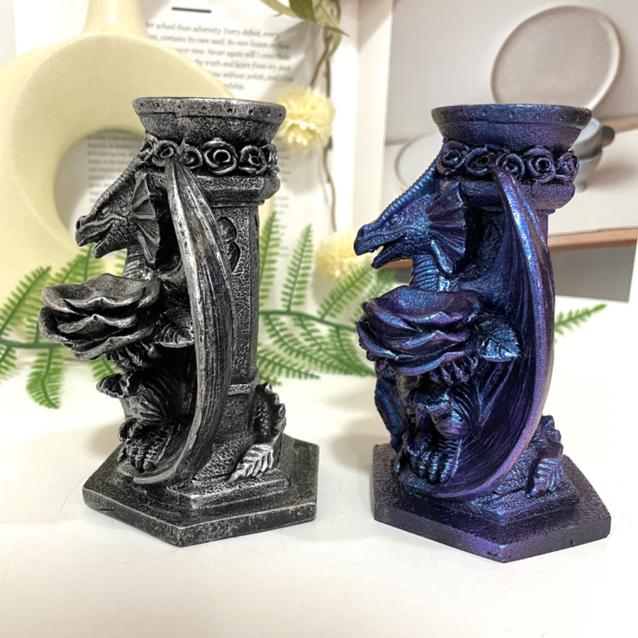 2PCS Dragon Stand Black Blue Healing Stone Home Decoration For Crystal Ball From IG Crystal