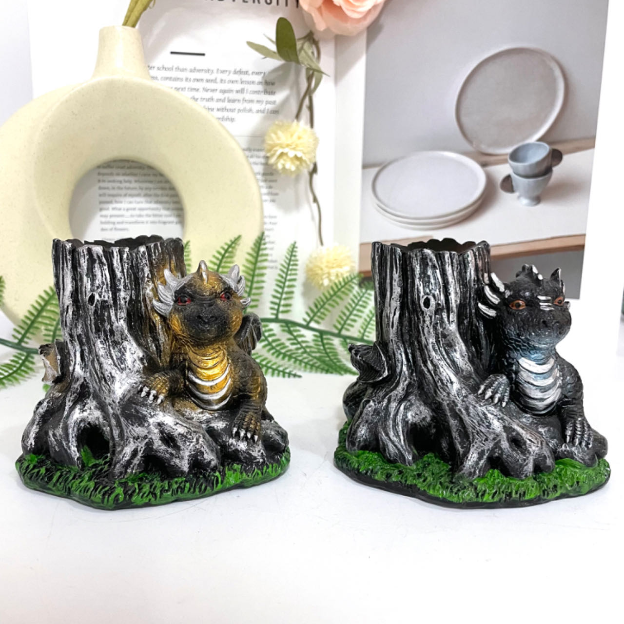 1PCS Tree Dragon Stand Black Silver Yellow Healing Stone Home Decoration For Crystal Ball From IG Crystal